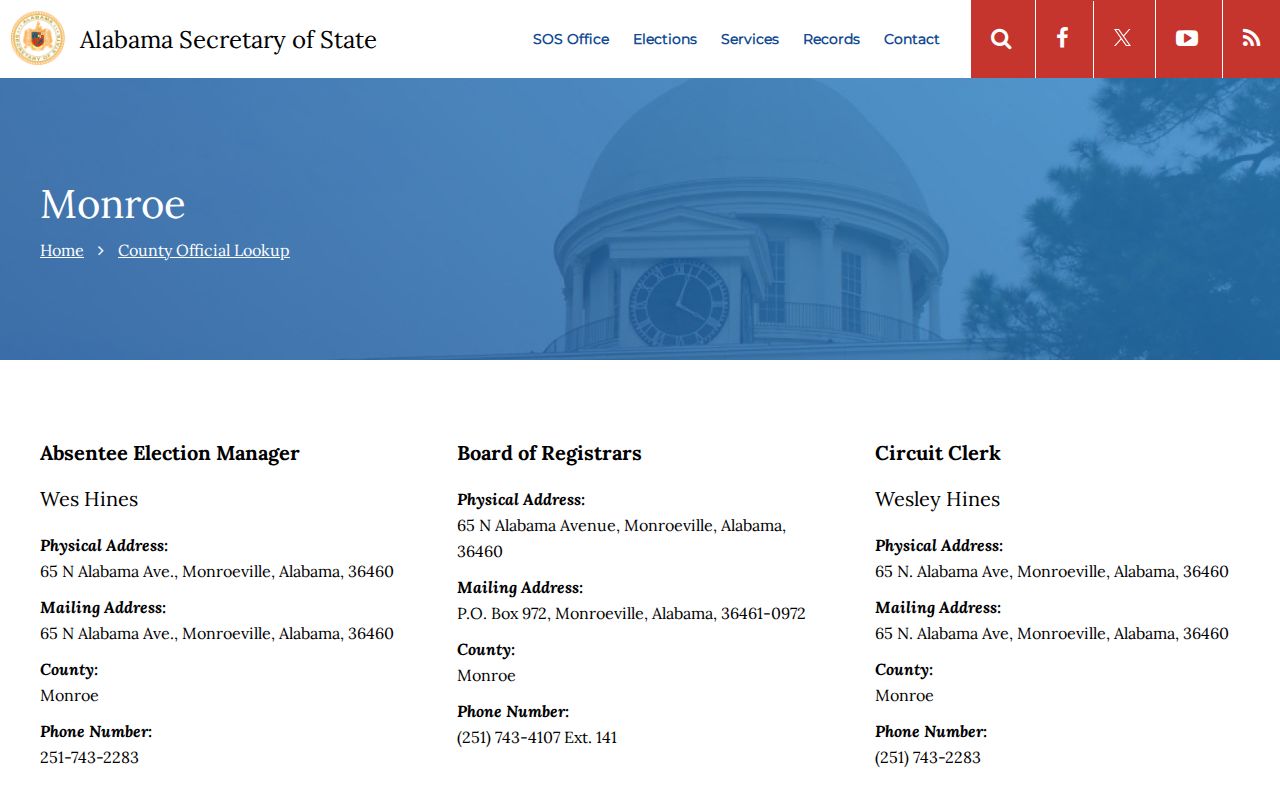 Monroe County court records official contact lookup