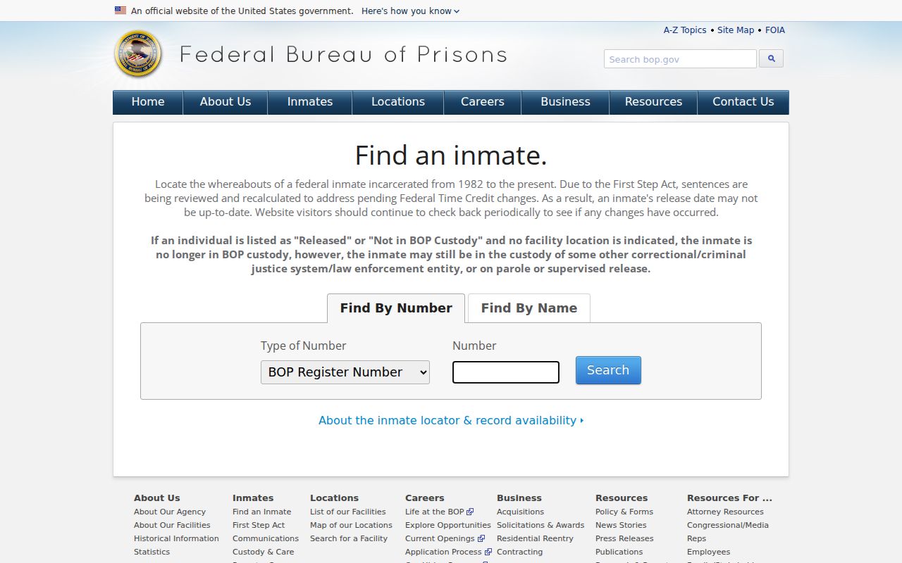 Federal Monroe County inmate search through the BOP locator