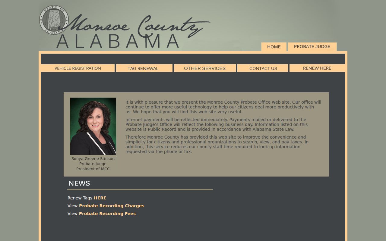 Monroe County Probate Judge page for probate records and recording fees