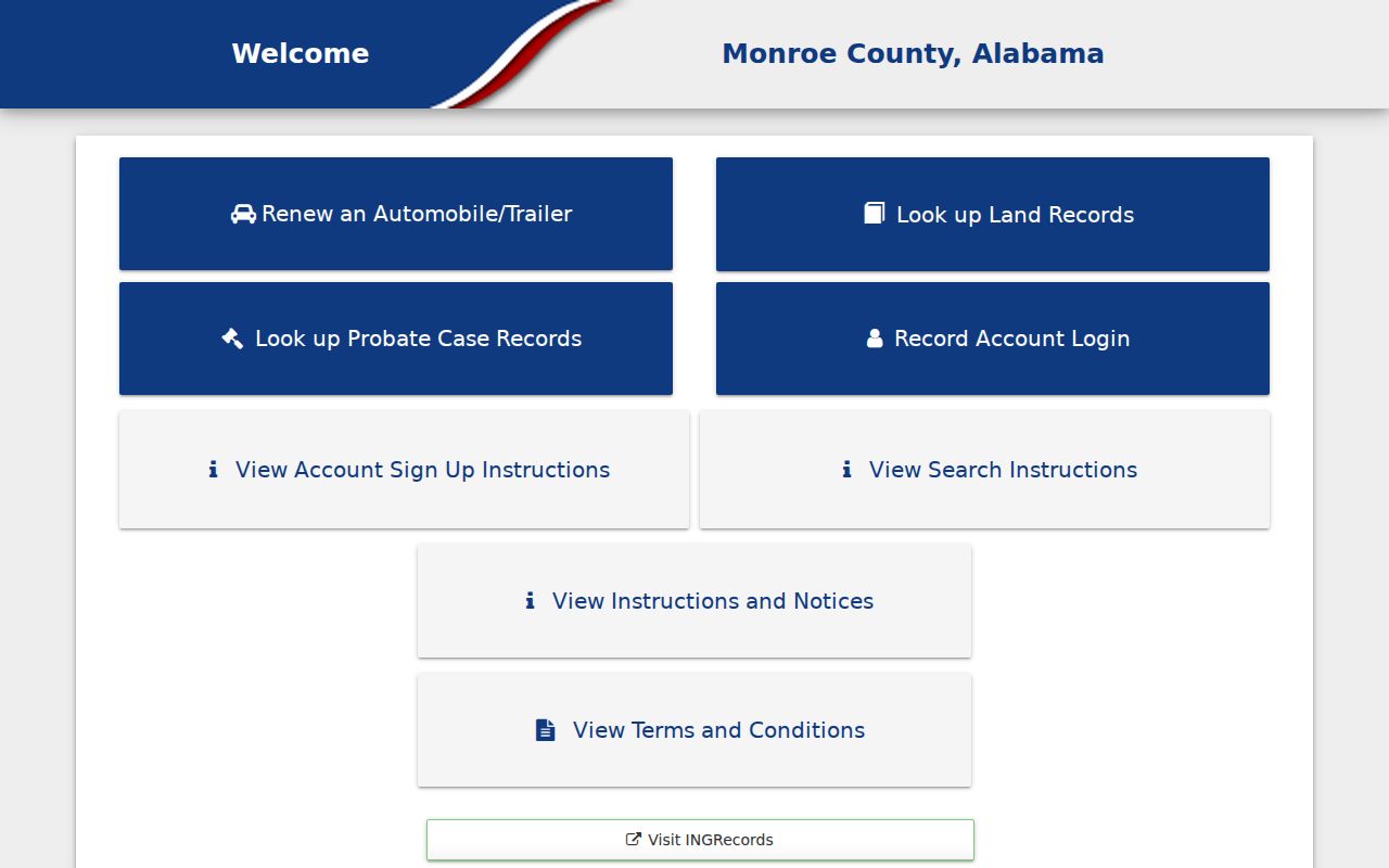 Monroe County probate records and land records controls in ING Probate