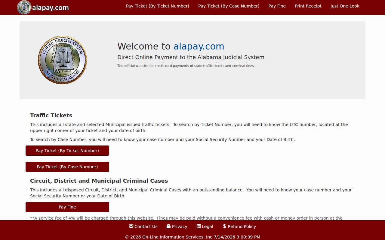 Monroe County traffic court records AlaPay payment portal